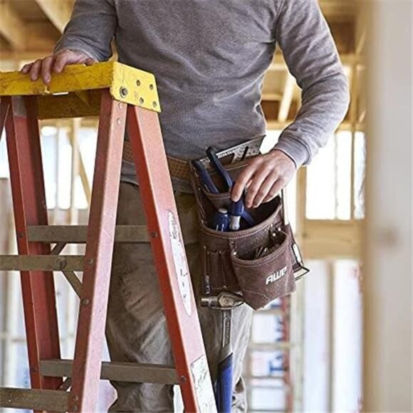 10-Pocket Suede Tool Pouch | Durable Construction Leather Tool Pouch | Brown - Picture 2 of 7